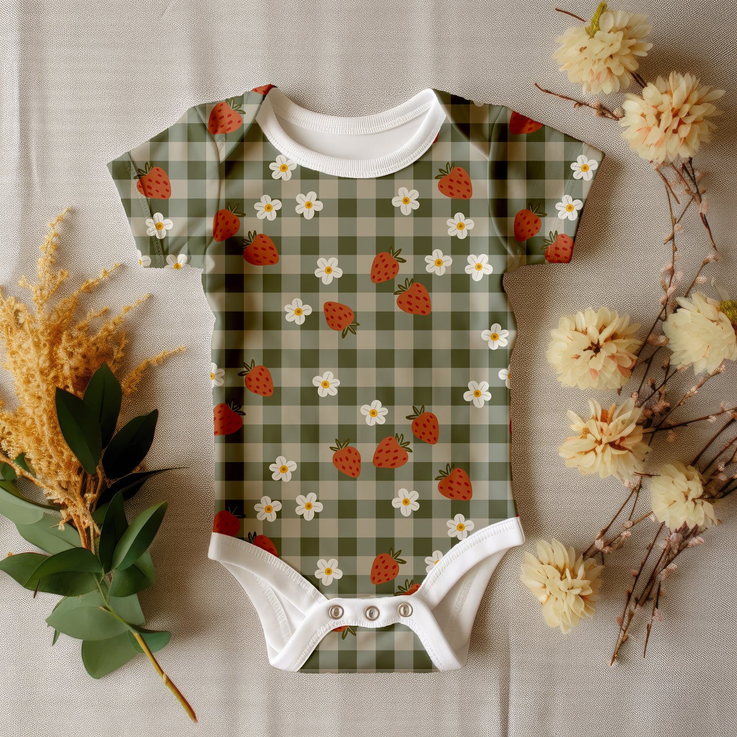Dark green strawberry gingham