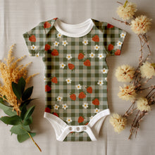 Load image into Gallery viewer, Dark green strawberry gingham

