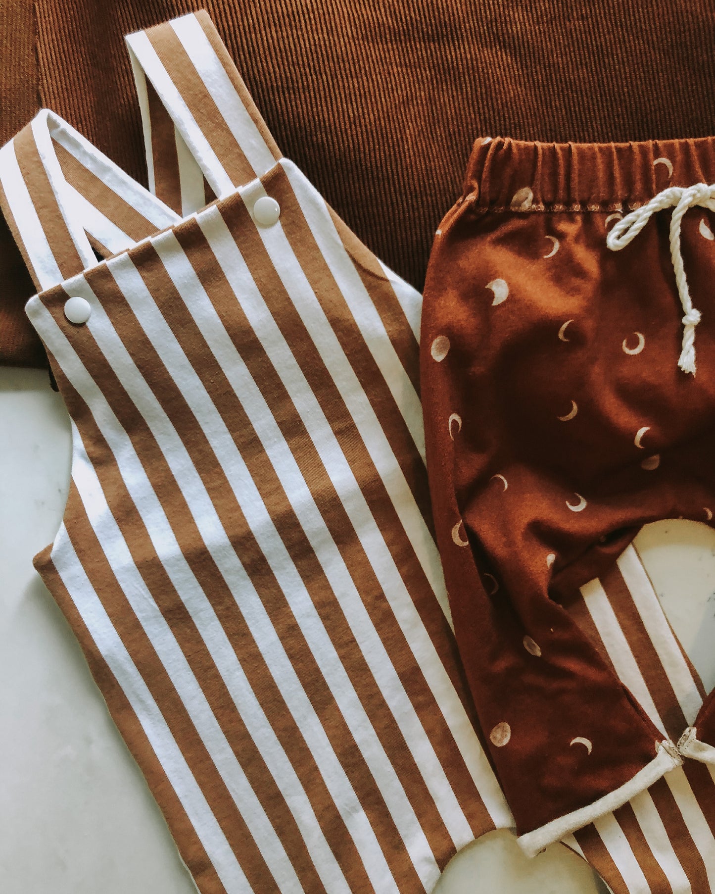 Brown stripe overalls