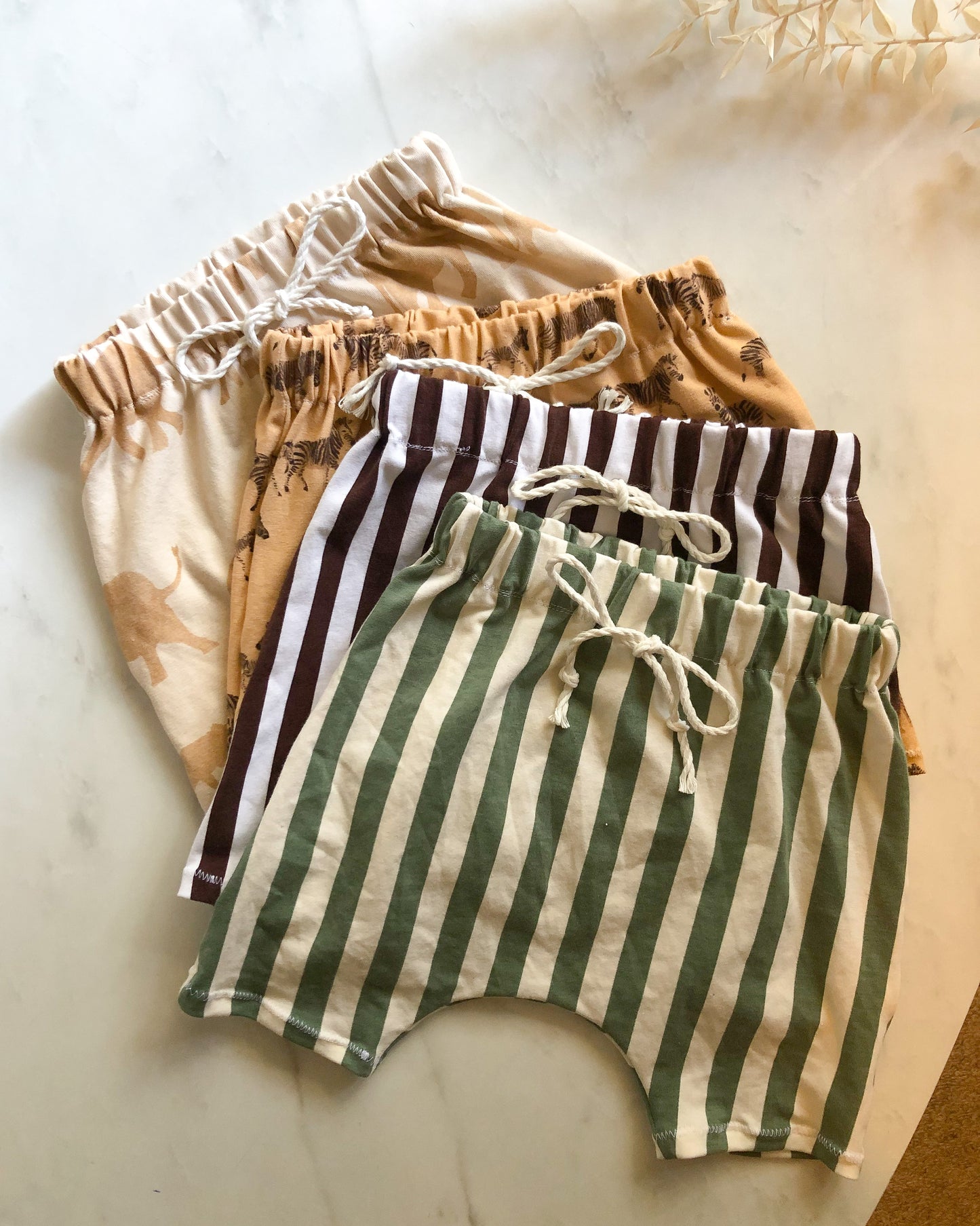 Brown stripe harem shorts
