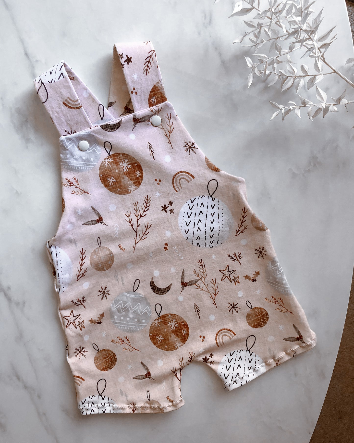 Pink christmas baubles overalls
