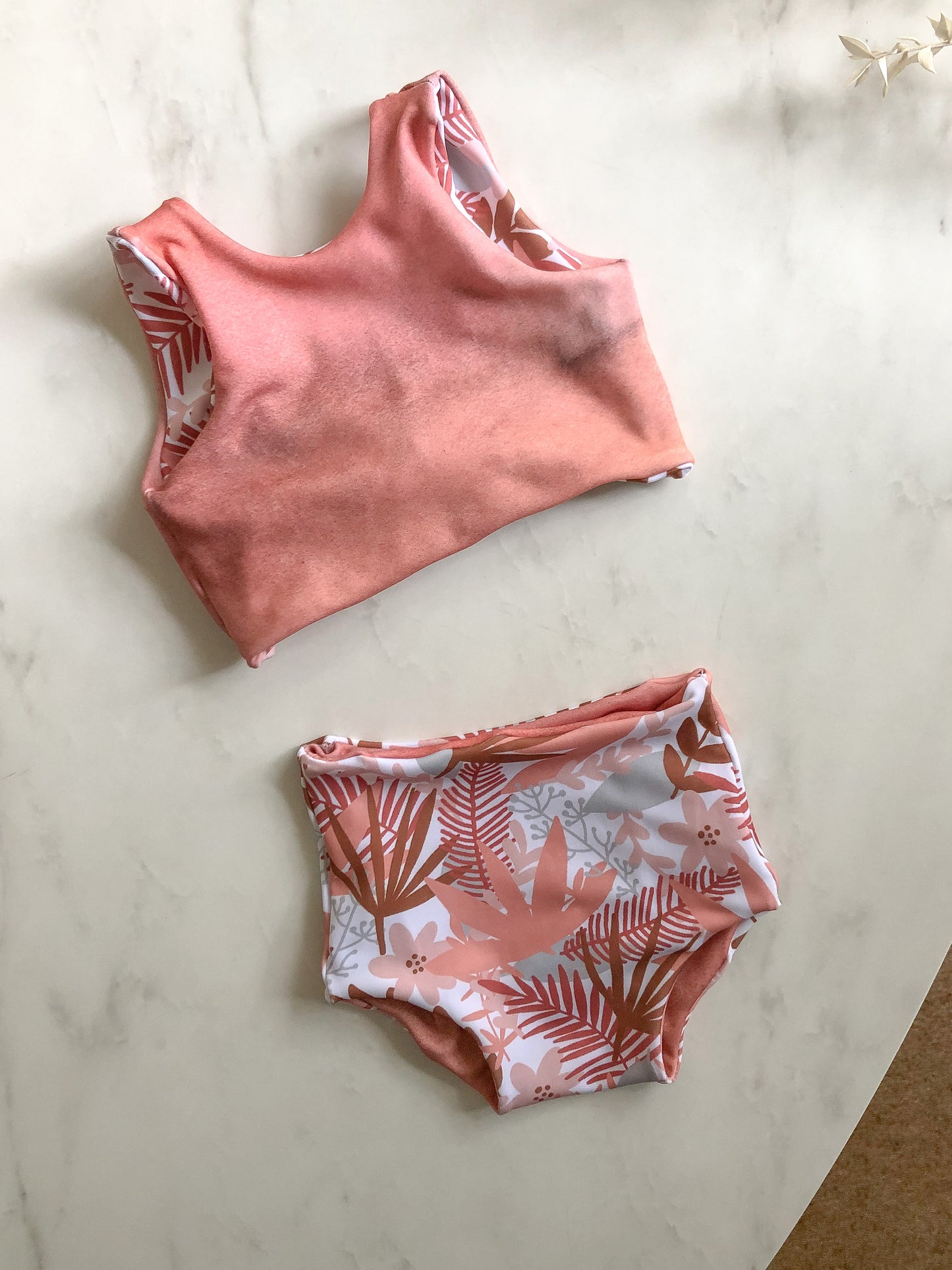 Reversible bikini - earthy water colours & pink florals